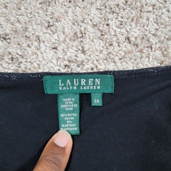 Lauren Ralph Lauren Shirt Womens 2X Black Shimmer Long Sleeve Blouse Top - Picture 3 of 9